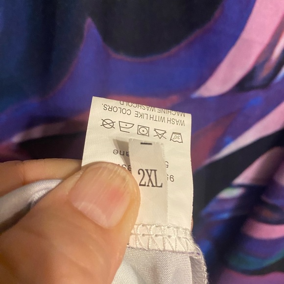 Psychedelic Artsy Sun Dress Sleeveless Maxi 2XL Blu Grn Pnk Stretch Effortless - Picture 4 of 10